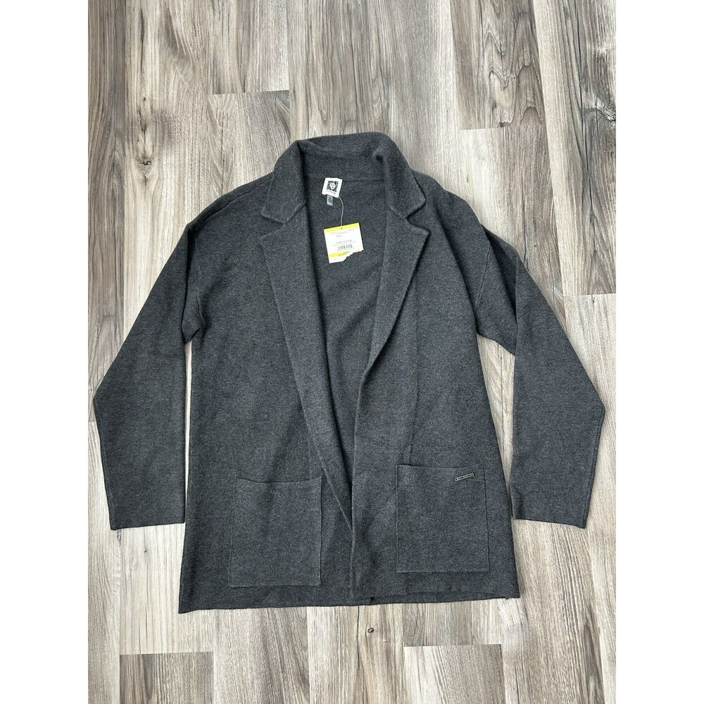 Anne Klein Open Front Cardigan Blazer Dark Heather Grey Medium NWT Quiet Luxury